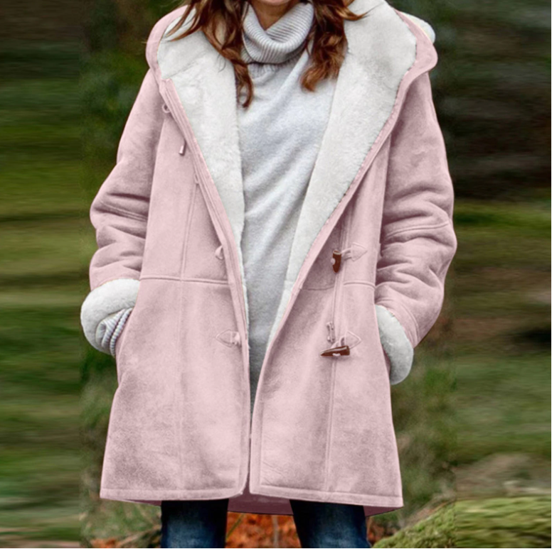 Cappotto Invernale da Donna con Fodera in Fleece – Giacca Rosa Calda con Cappuccio