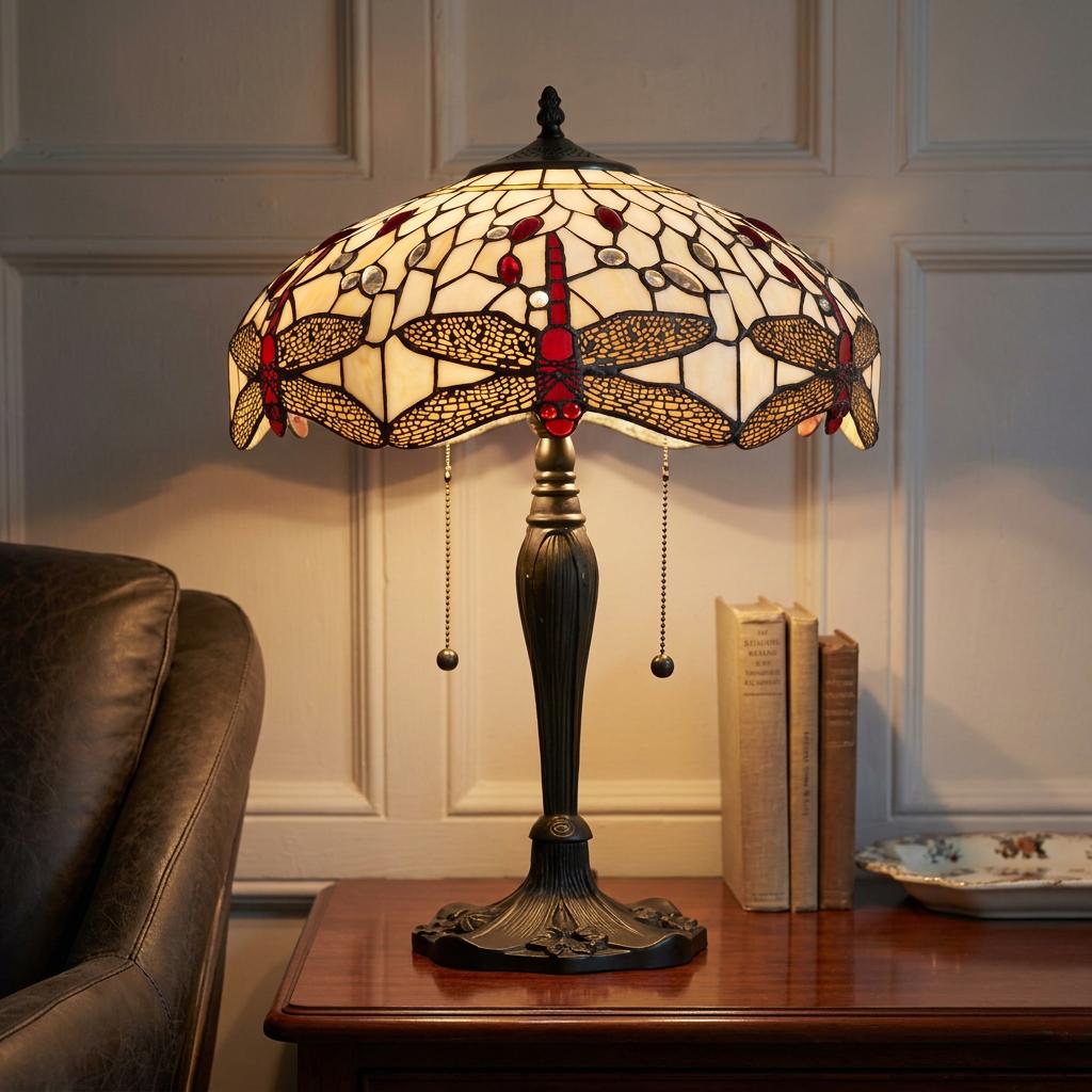 Lampada da Tavolo Tiffany Dragonfly Beige Interiors 1900 - Corda di Trazione