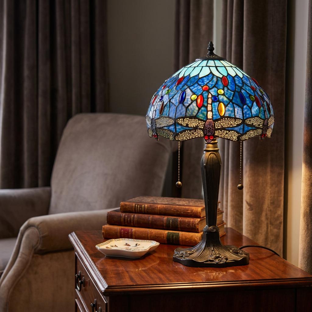 Lampada da Tavolo Tiffany Piccola Libellula Blu Interiors 1900