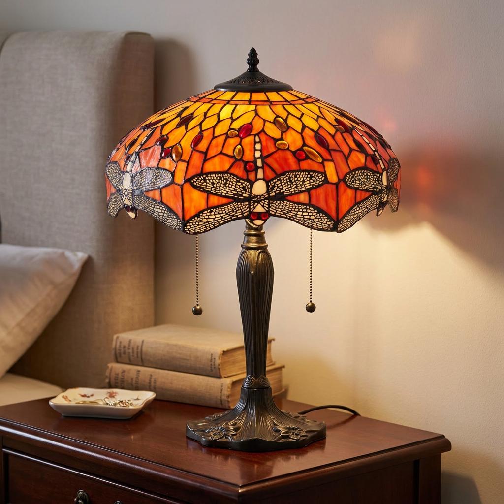 Lampada da Tavolo Tiffany Flame Dragonfly di Interiors 1900