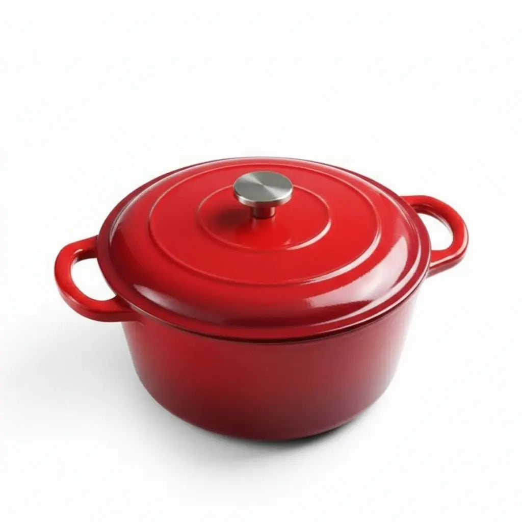 Casseruola in Ghisa Smaltata con Coperchio – Pentola adatta per Induzione per Zuppe e Stufati