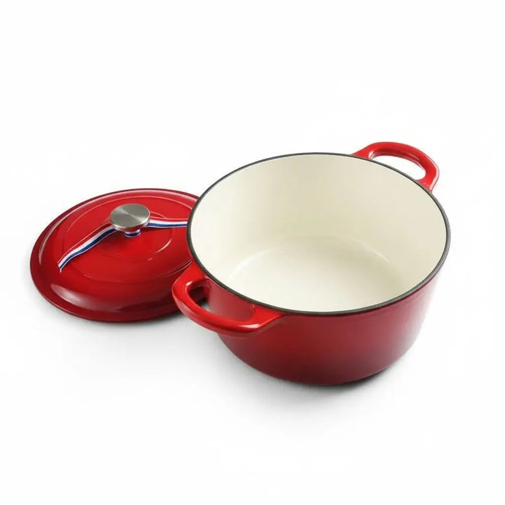 Casseruola in Ghisa Smaltata con Coperchio – Pentola adatta per Induzione per Zuppe e Stufati