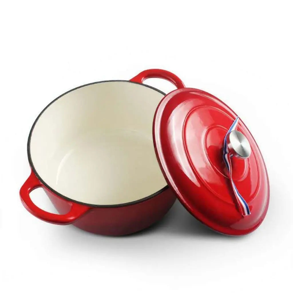 Casseruola in Ghisa Smaltata con Coperchio – Pentola adatta per Induzione per Zuppe e Stufati