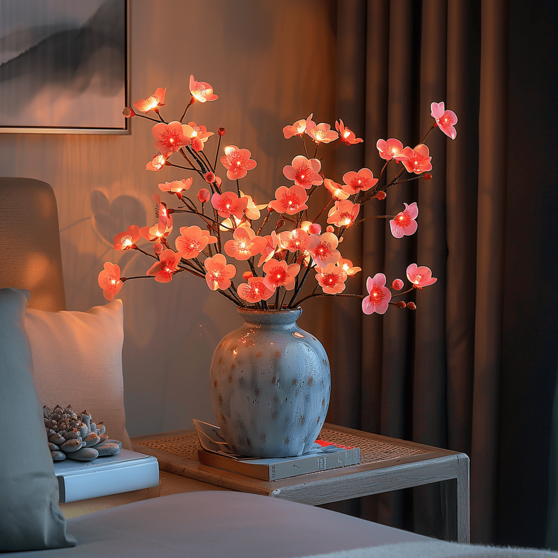 Ramo d'Olivo Illuminato e Decorazione di Fiori di Ciliegio