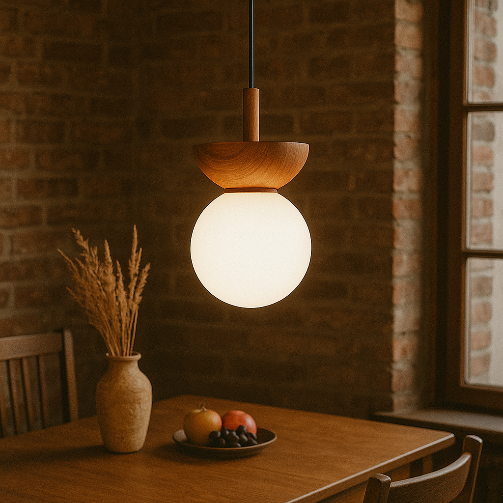 Lampada a Sospensione Globale in Legno Japandi