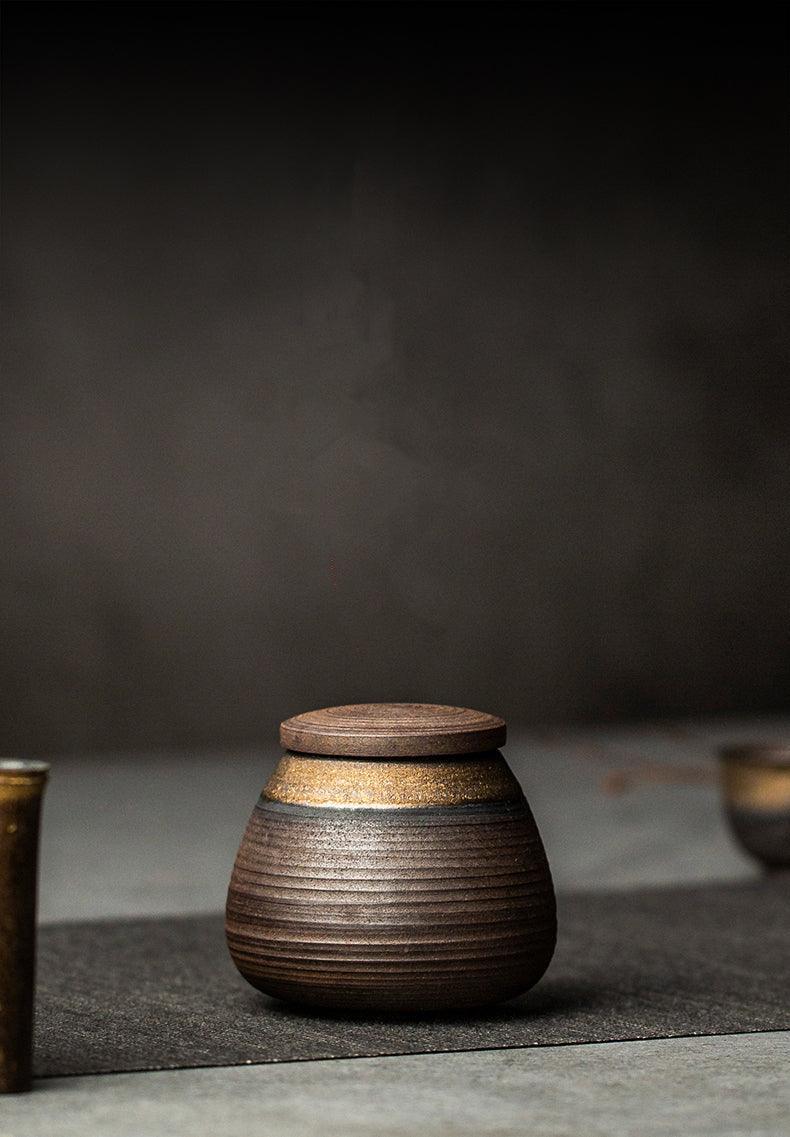 Vaso di Stoccaggio Sigillato in Ceramica Giapponese Fatto a Mano Wabi-Sabi