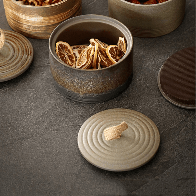 Vaso di Stoccaggio Artigianale Giapponese Wabi-Sabi con Corda di Canapa