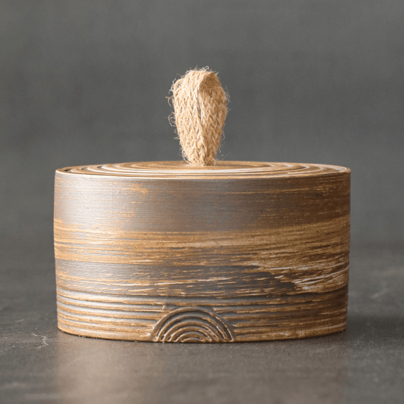 Vaso di Stoccaggio Artigianale Giapponese Wabi-Sabi con Corda di Canapa