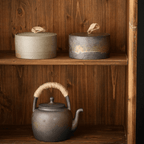 Vaso di Stoccaggio Artigianale Giapponese Wabi-Sabi con Corda di Canapa