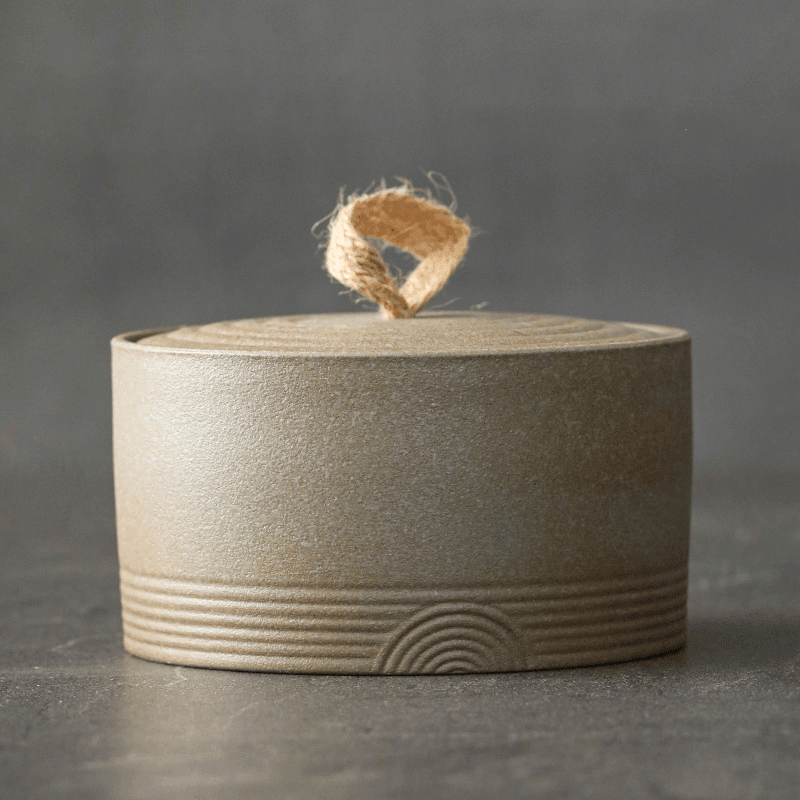 Vaso di Stoccaggio Artigianale Giapponese Wabi-Sabi con Corda di Canapa