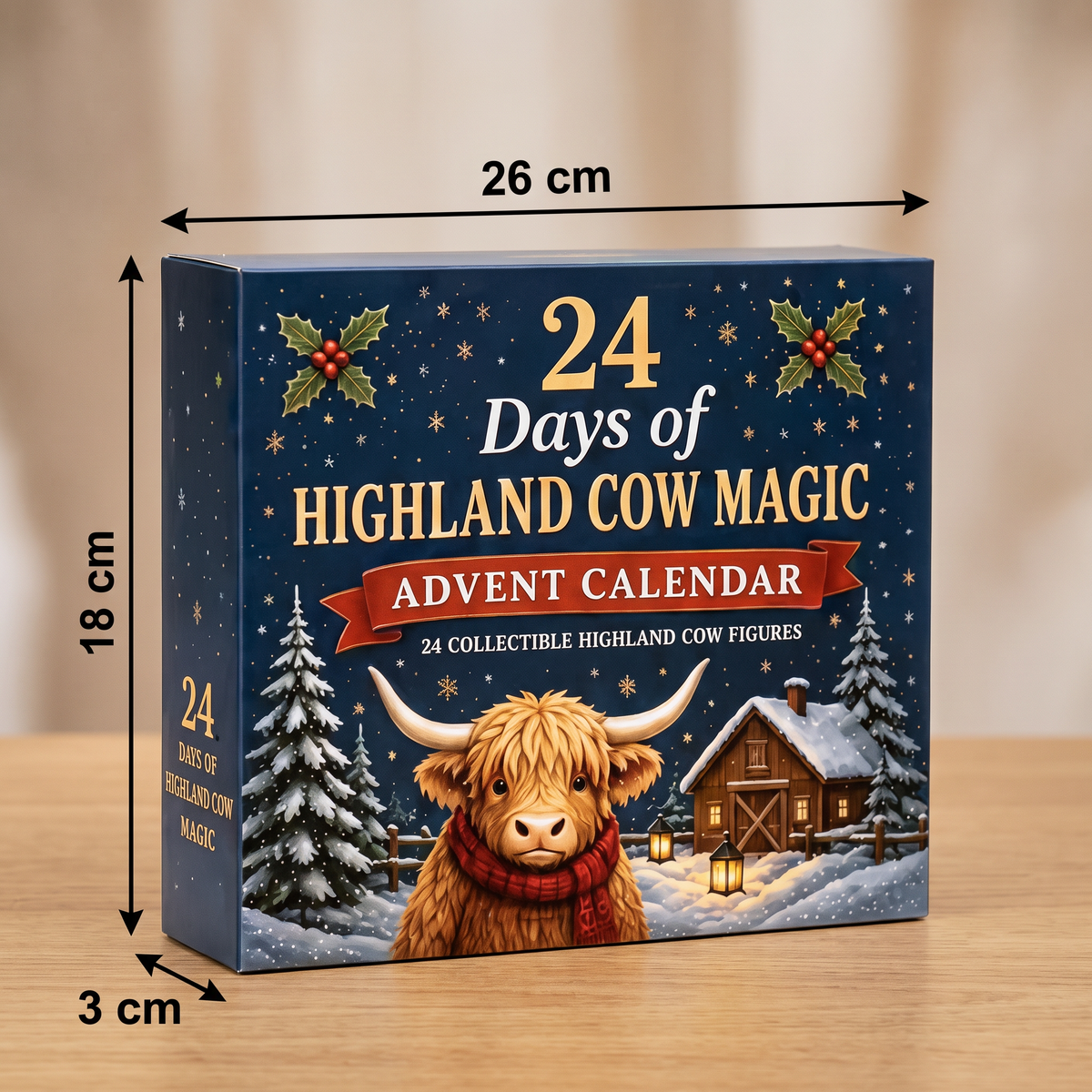 Calendario dell'Avvento di 24 giorni con bovini Highland come mini-figure collezionabili