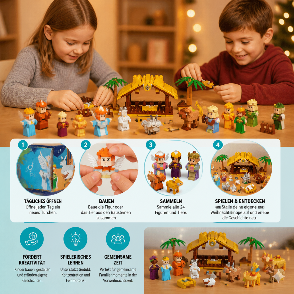 Calendario dell'Avvento con Mattoncini Presepe – 24 Giorni di Figure Natalizie