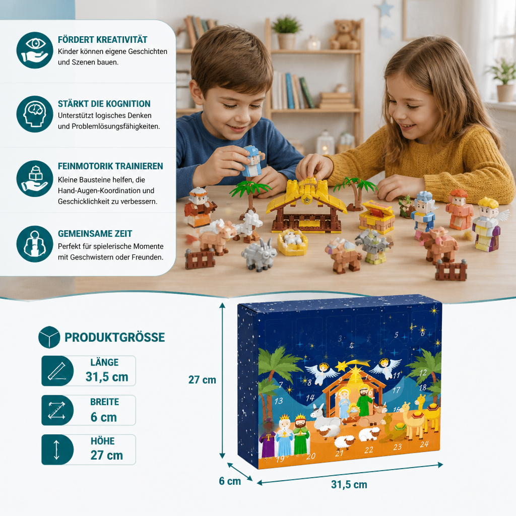Calendario dell'Avvento con Mattoncini Presepe – 24 Giorni di Figure Natalizie