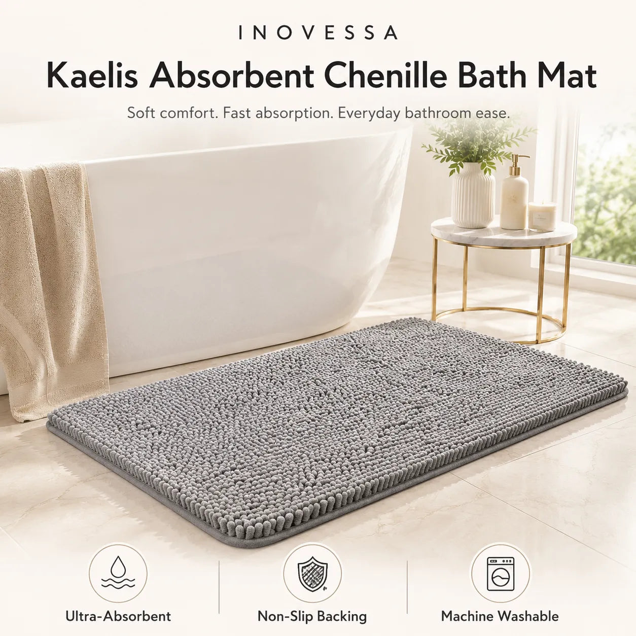 Tappetino da Bagno Assorbente in Chenille Kaelis