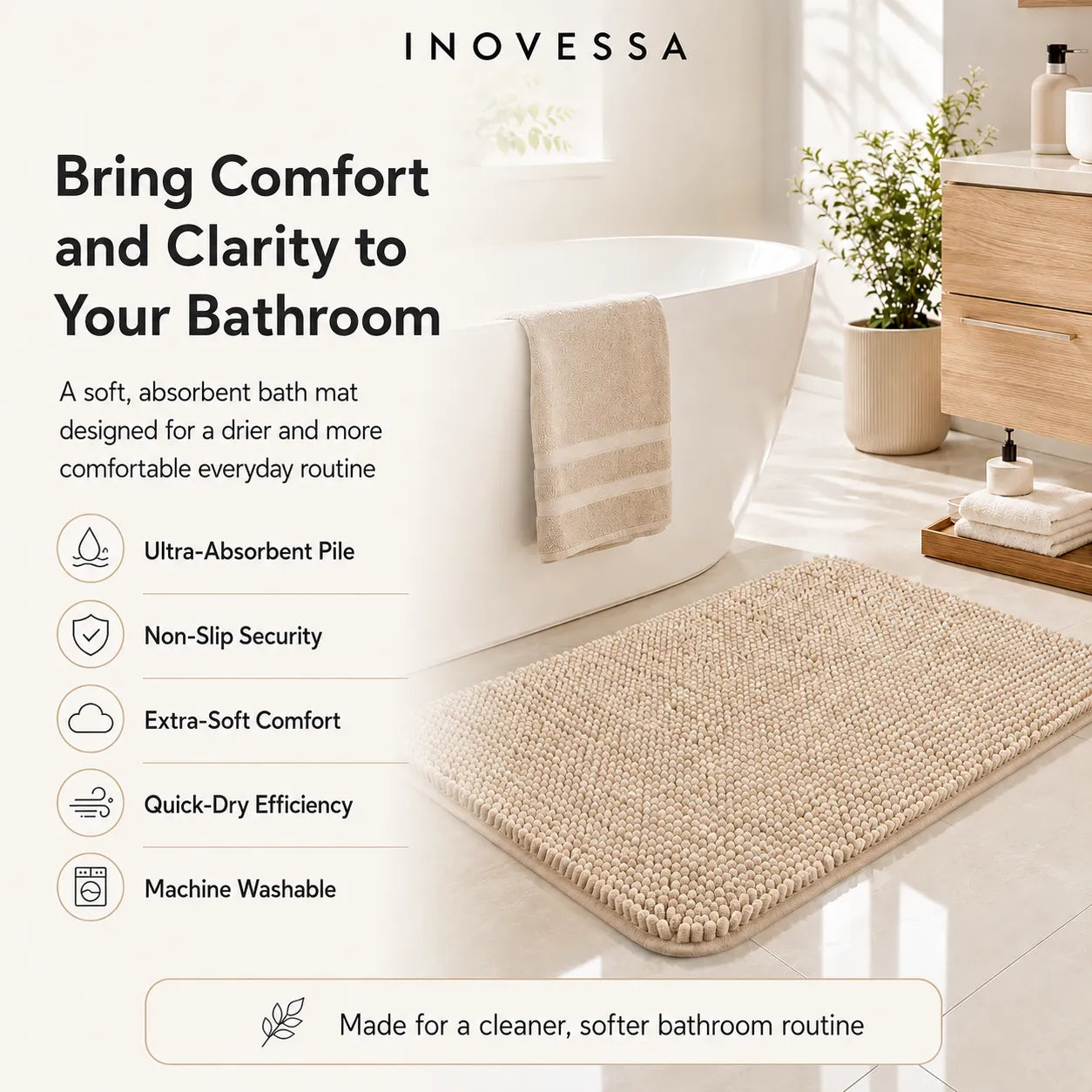 Tappetino da Bagno Assorbente in Chenille Kaelis