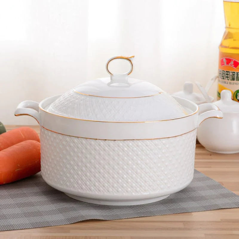 Casseruola in Ceramica con Coperchio – Pentola Bianca con Manici