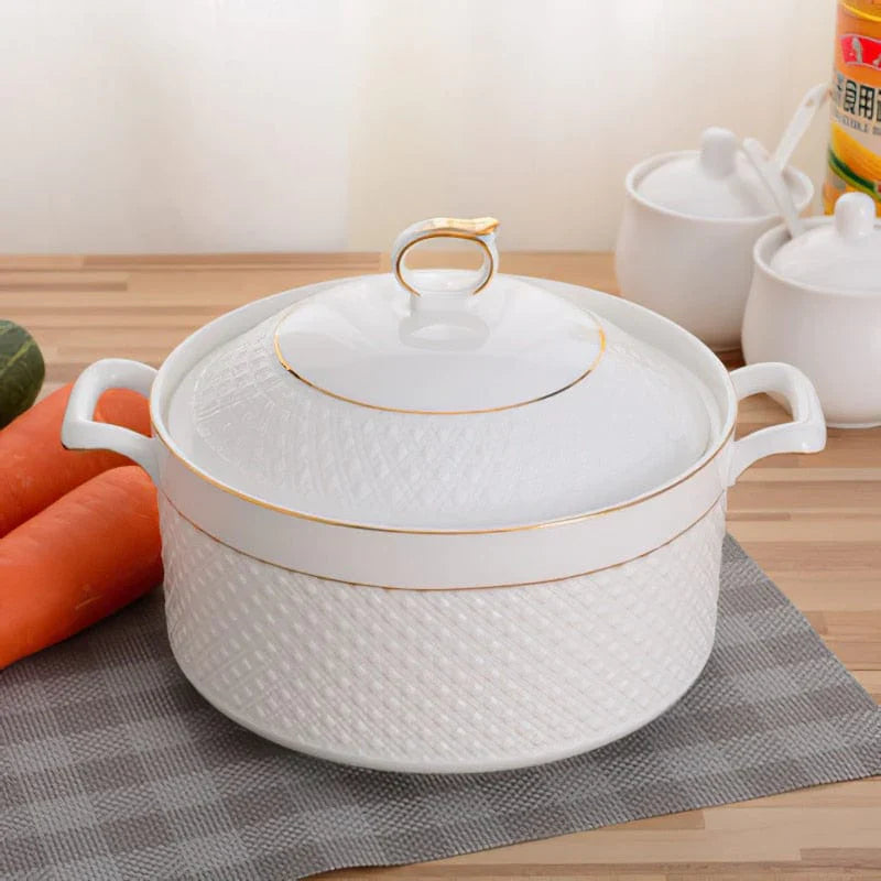 Casseruola in Ceramica con Coperchio – Pentola Bianca con Manici