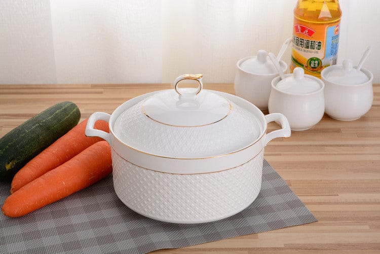 Casseruola in Ceramica con Coperchio – Pentola Bianca con Manici