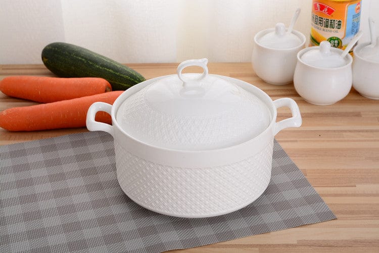 Casseruola in Ceramica con Coperchio – Pentola Bianca con Manici