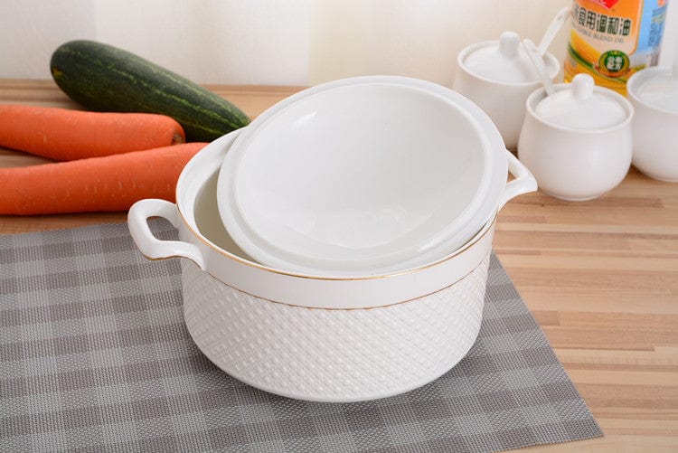 Casseruola in Ceramica con Coperchio – Pentola Bianca con Manici