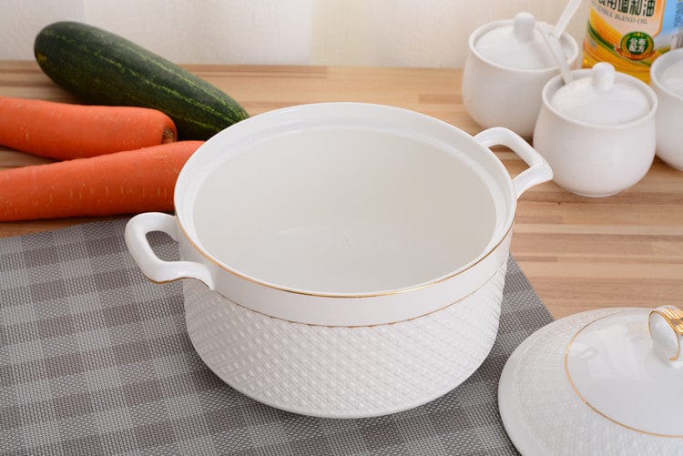 Casseruola in Ceramica con Coperchio – Pentola Bianca con Manici