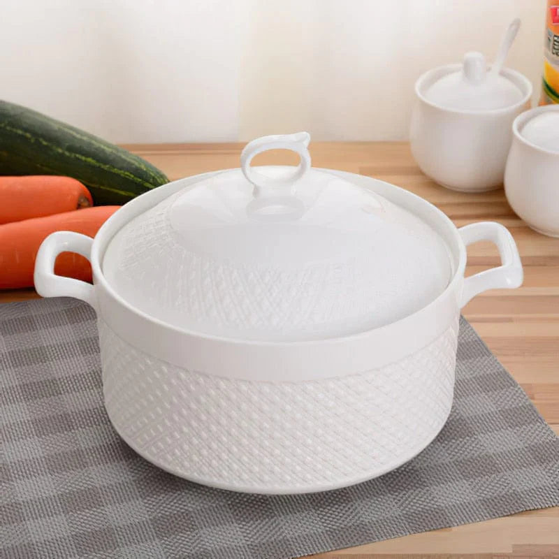 Casseruola in Ceramica con Coperchio – Pentola Bianca con Manici