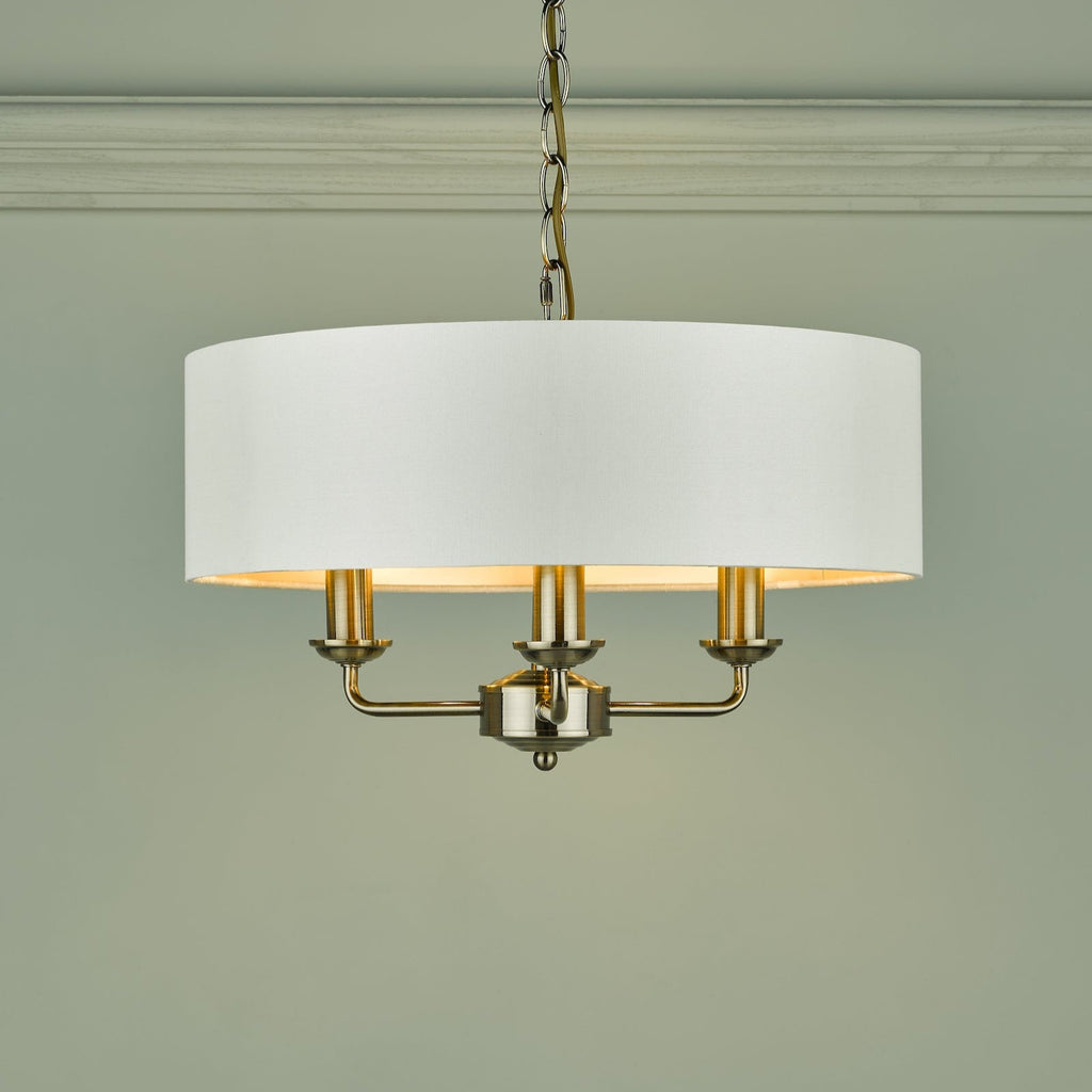 Laura Ashley Sorrento 3lt Pendant Ottone Antico con Paralume Avorio