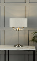 Lampada da Tavolo Laura Ashley Sorrento Nichel Satinato con Paralume Naturale
