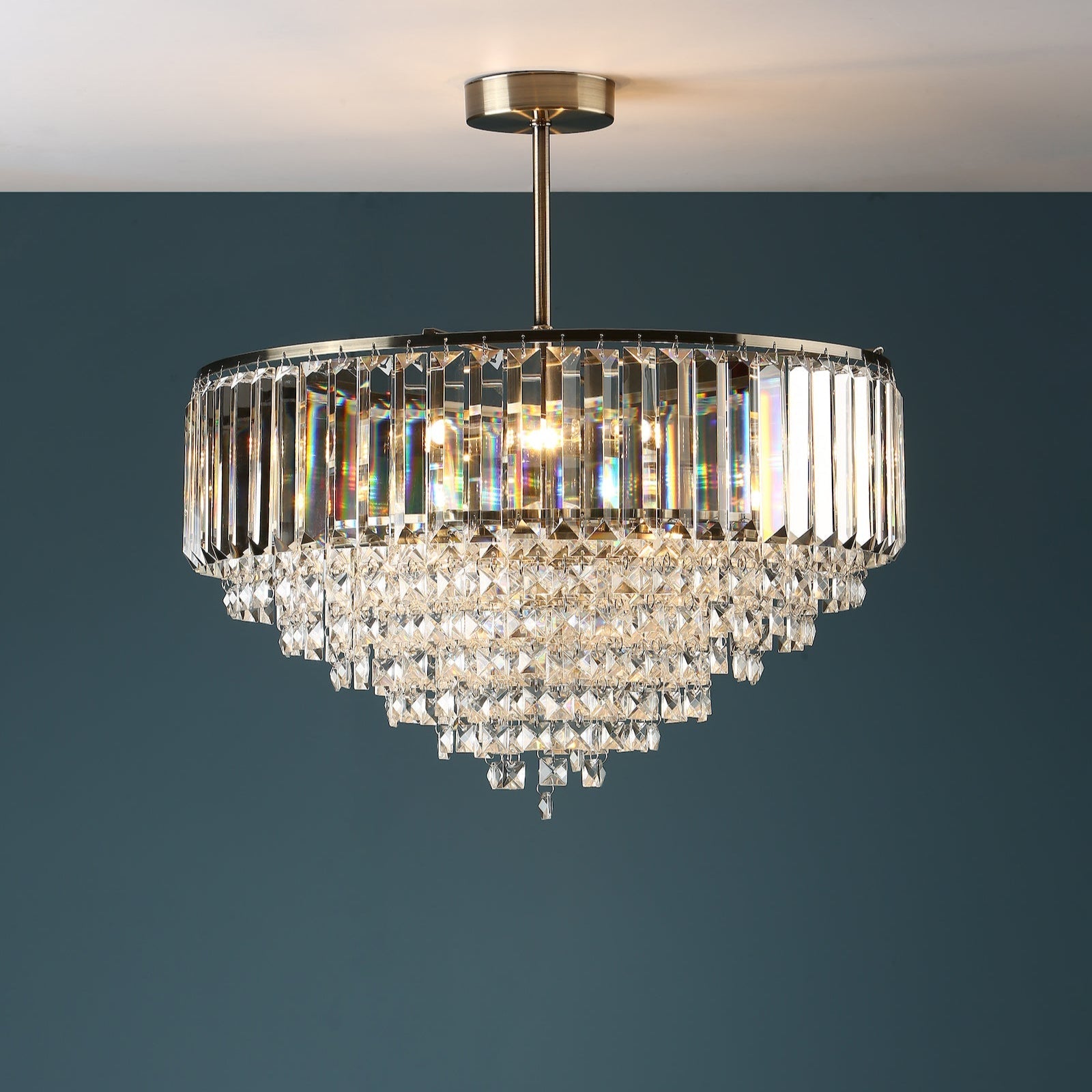 Laura Ashley Vienna 5 Luci Semi Flush Cristallo e Ottone Antico