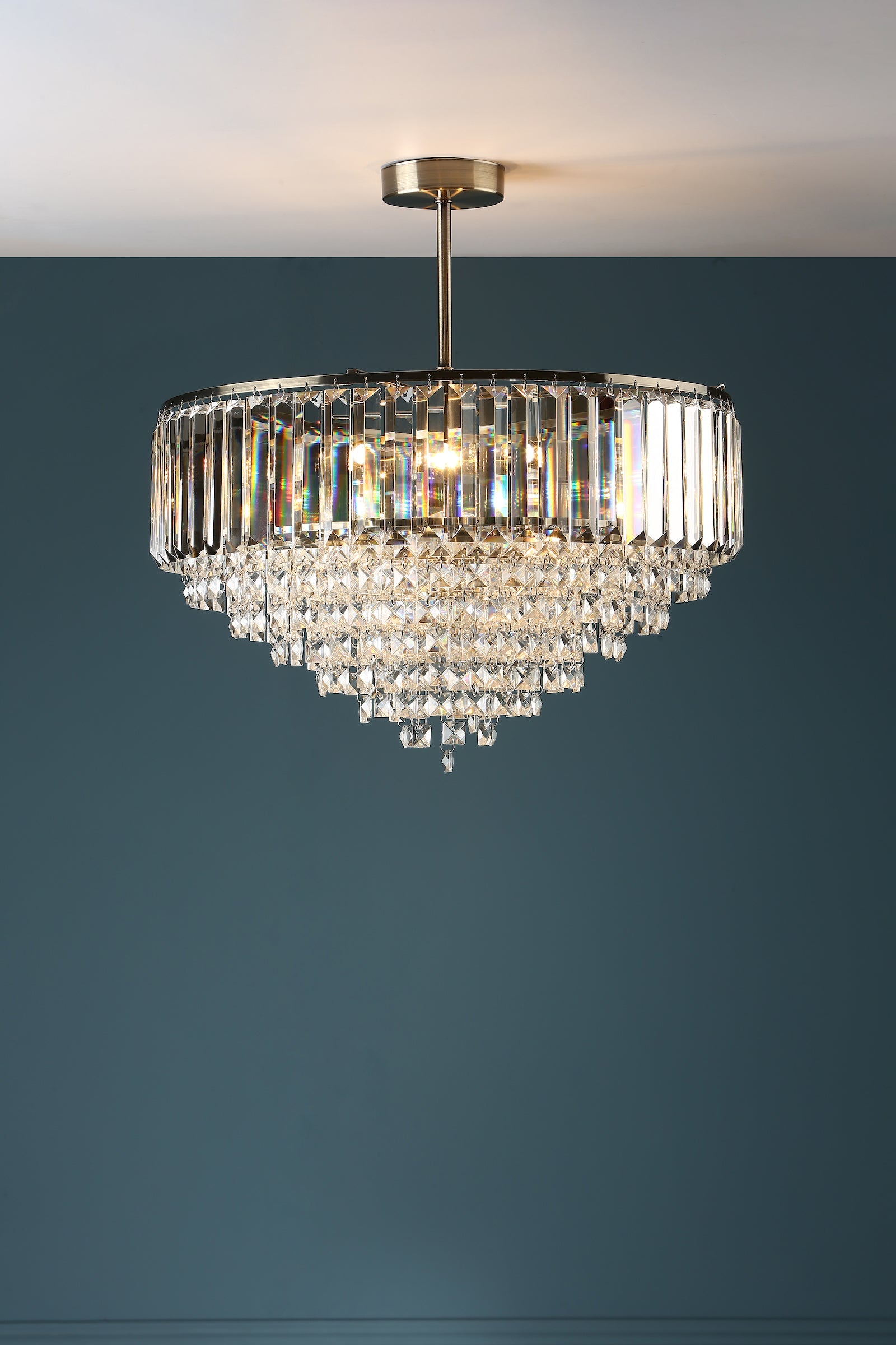 Laura Ashley Vienna 5 Luci Semi Flush Cristallo e Ottone Antico