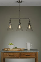 Laura Ashley Isaac Lampadario a Barra a 3 Luci Nichel Satinato