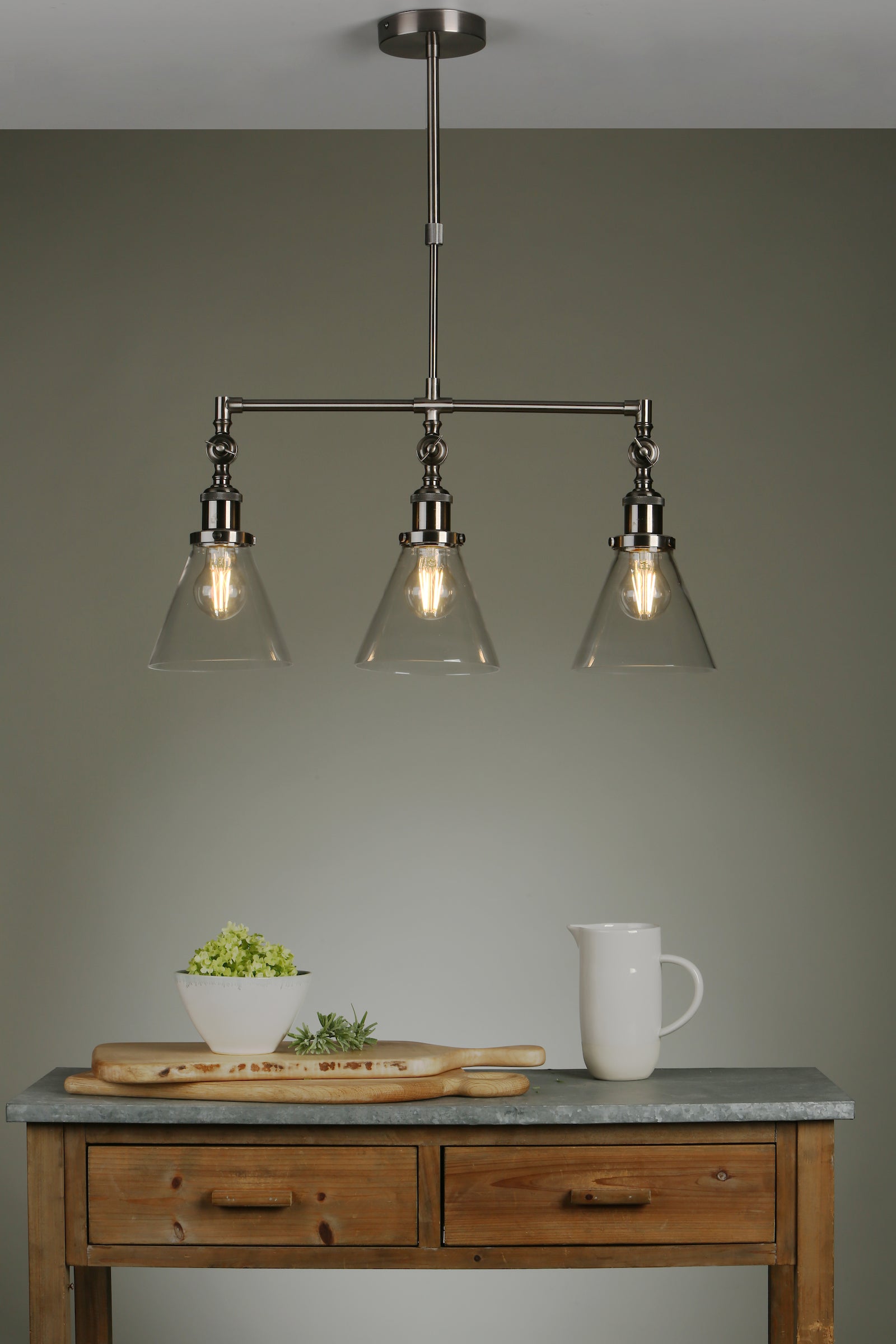 Laura Ashley Isaac Lampadario a Barra a 3 Luci Nichel Satinato