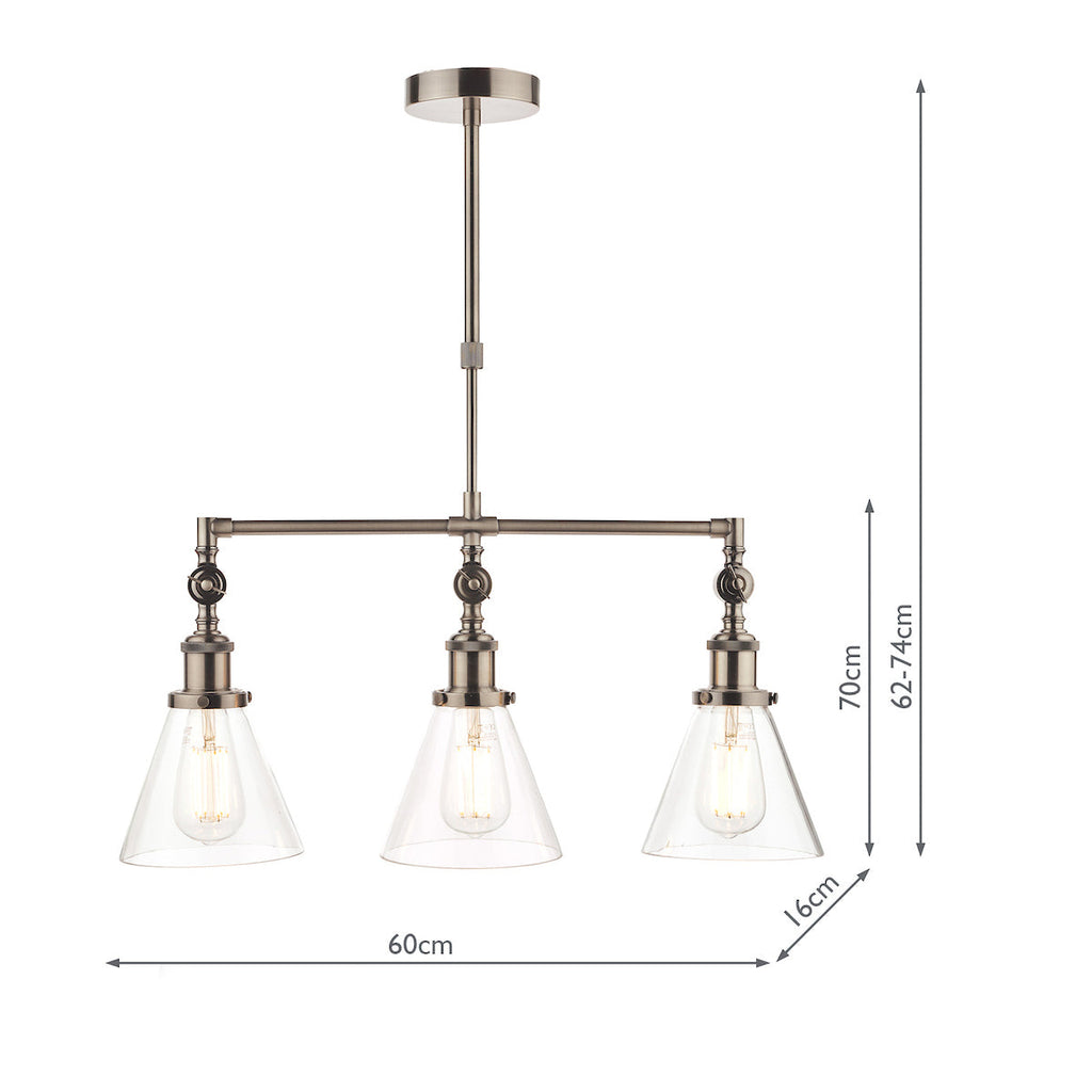 Laura Ashley Isaac Lampadario a Barra a 3 Luci Nichel Satinato