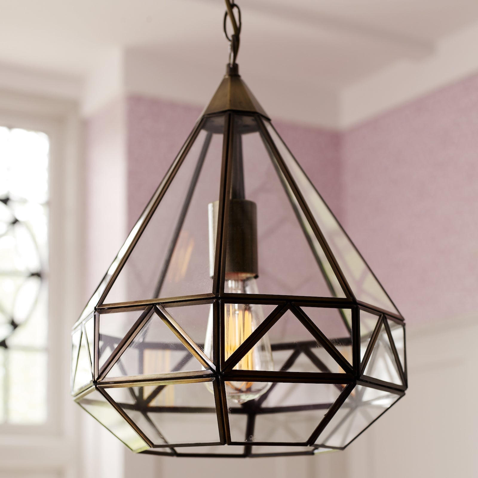 Lampadario a lanterna Laura Ashley Zaria in ottone antico