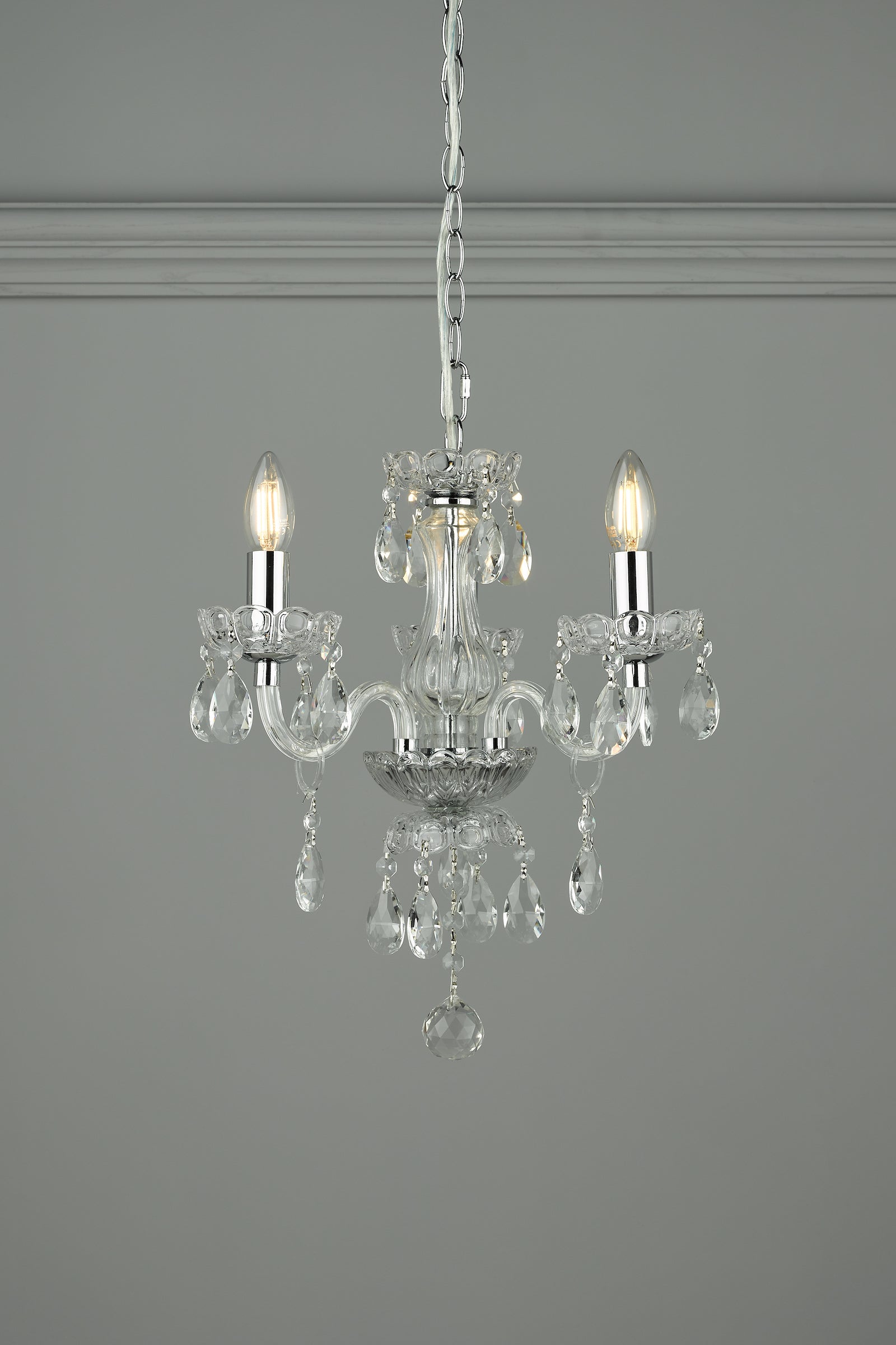 Laura Ashley Harriet Lampadario a 3 Luci in Cristallo e Cromo Lucido