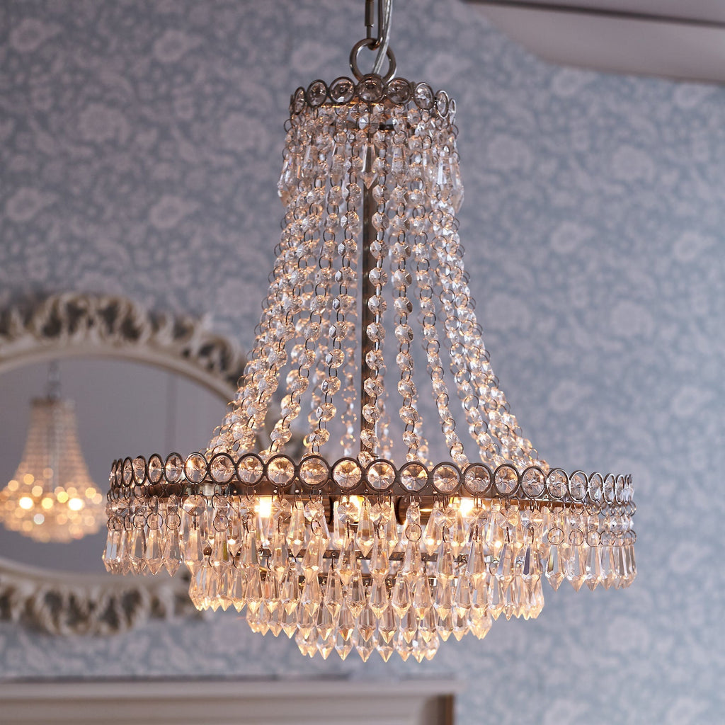 Laura Ashley Enid Lampadario a 5 Luci in Nichel Lucido e Vetro Tagliato