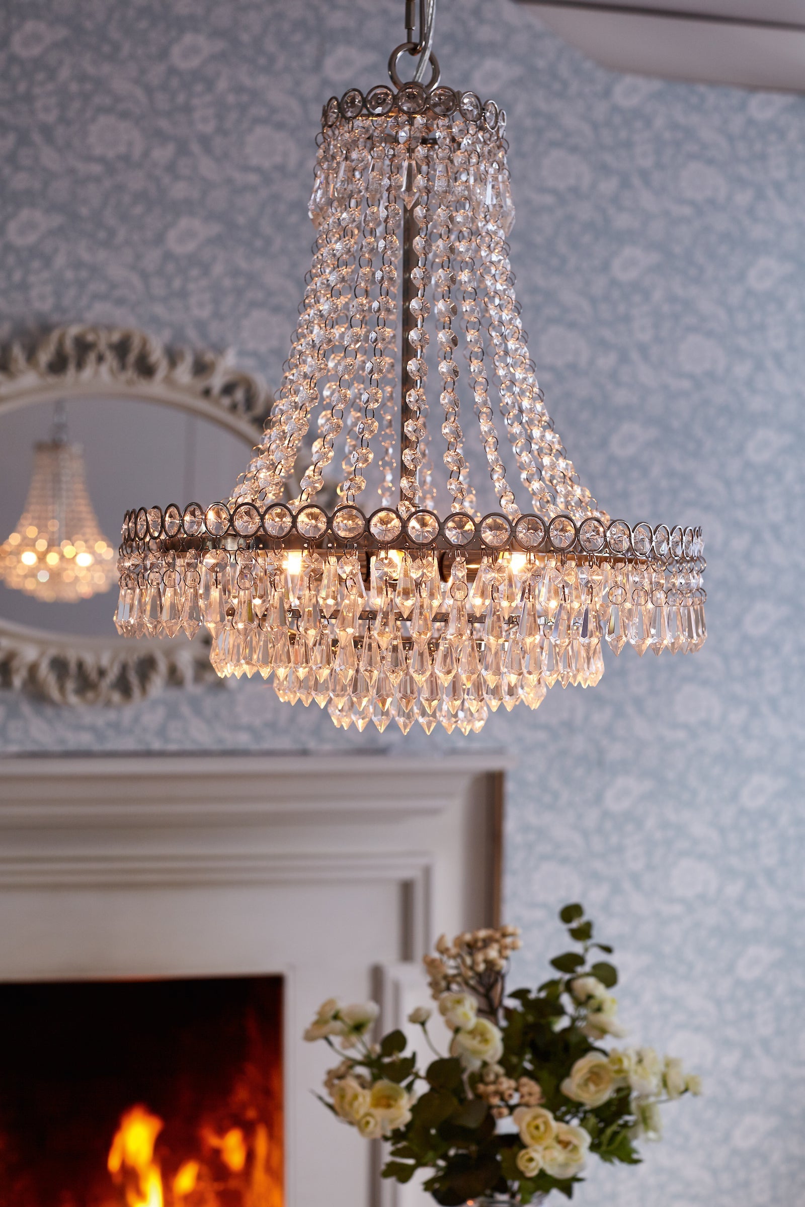 Laura Ashley Enid Lampadario a 5 Luci in Nichel Lucido e Vetro Tagliato