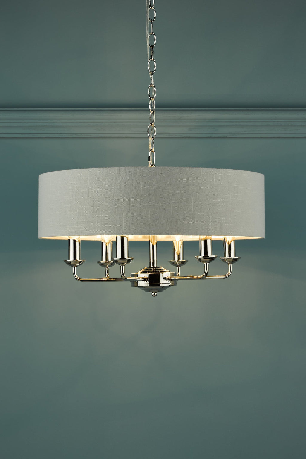 Laura Ashley Sorrento 6lt Pendant Nichel Lucido con Ombra Argento