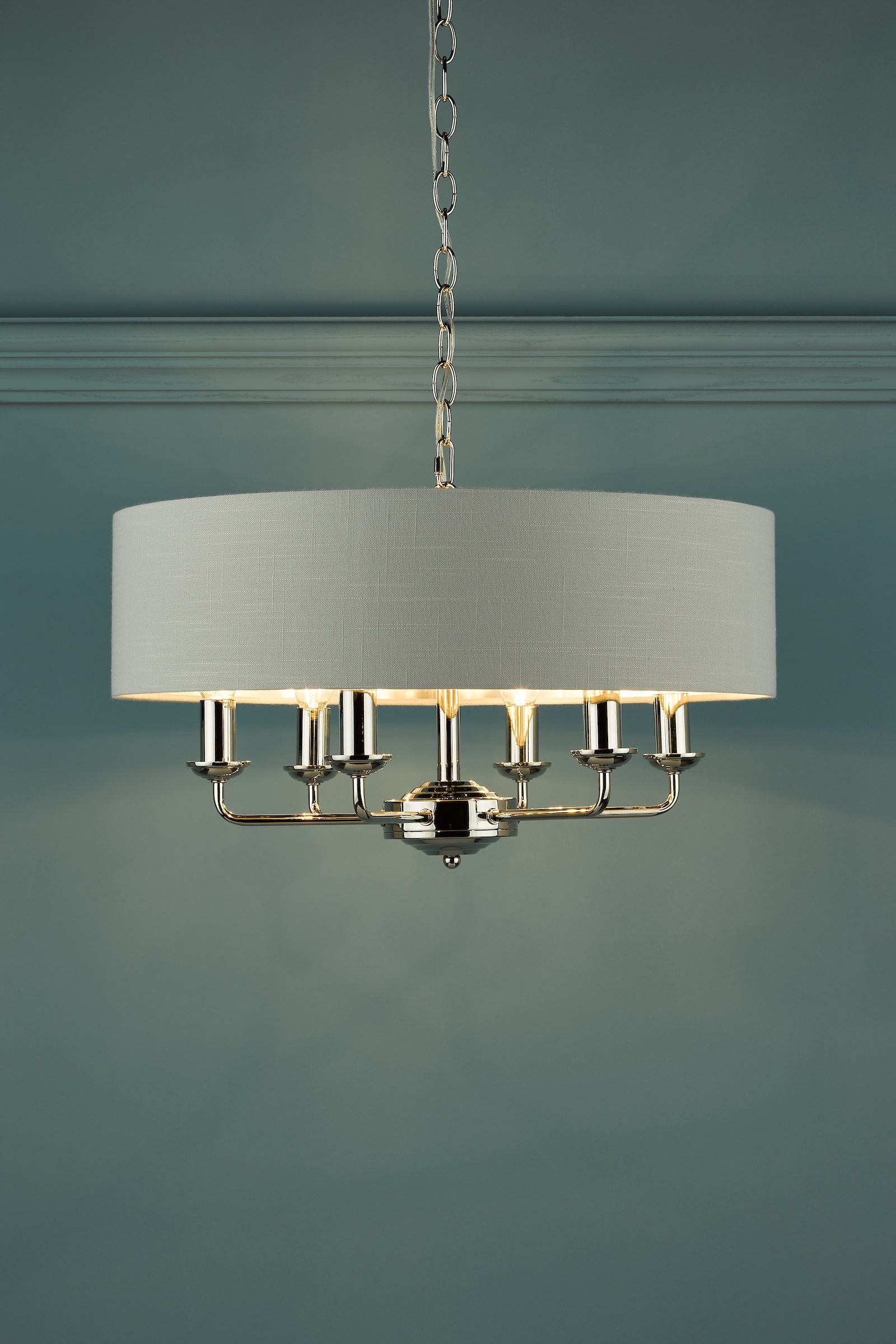 Laura Ashley Sorrento 6lt Pendant Nichel Lucido con Ombra Argento
