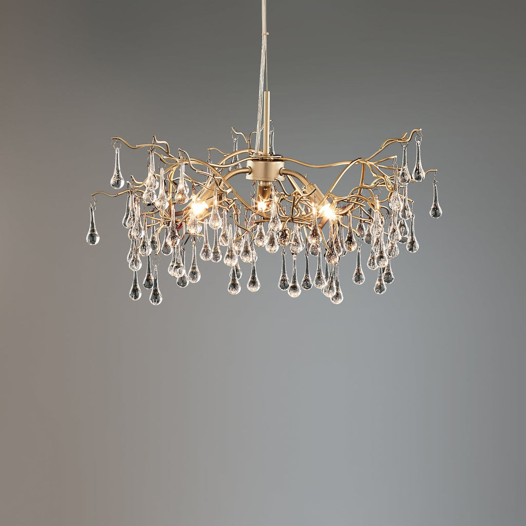Laura Ashley Willow Lampadario a 3 Luci Champagne Satinato con Gocce di Cristallo