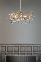 Laura Ashley Willow Lampadario a 3 Luci Champagne Satinato con Gocce di Cristallo