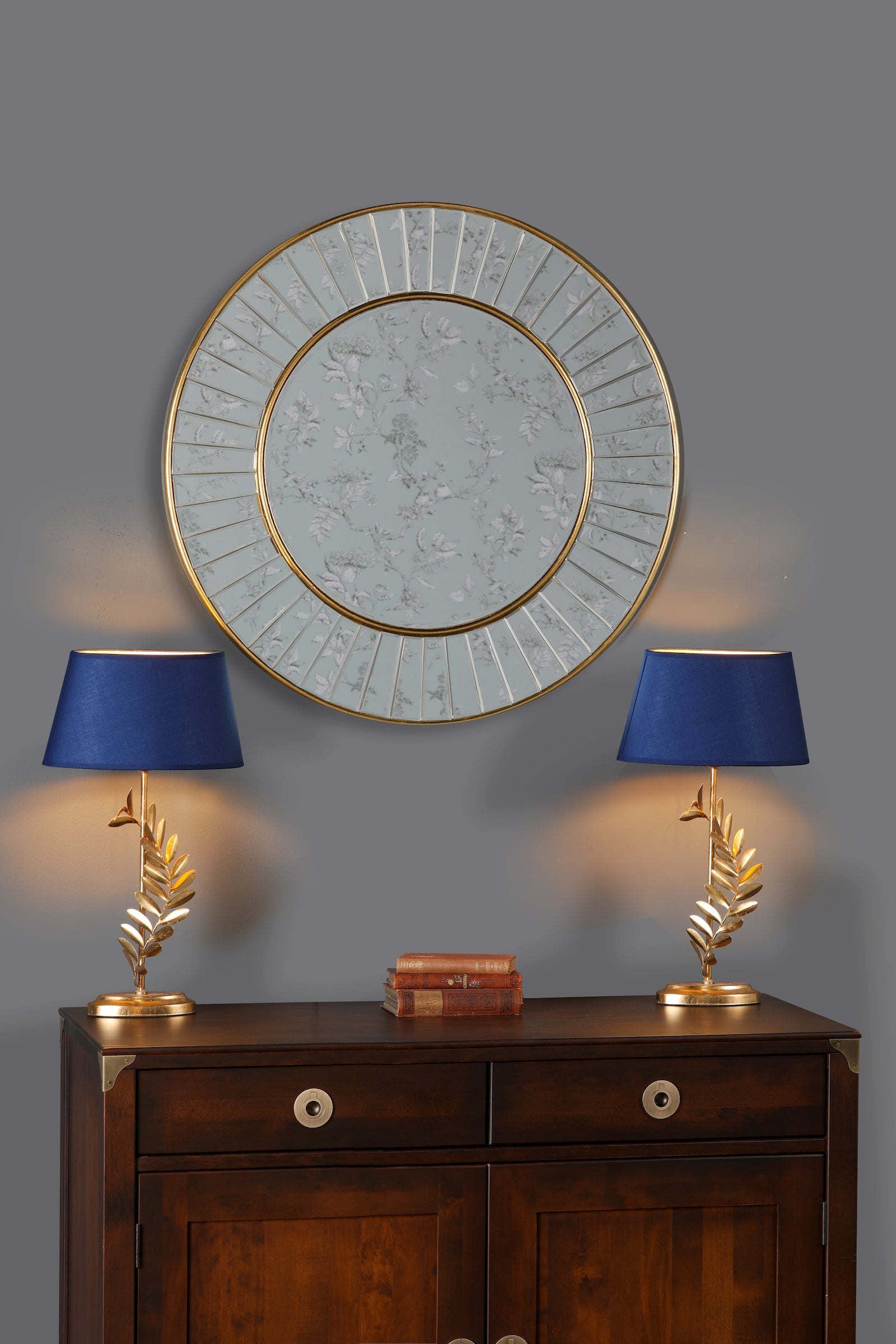 Specchio Rotondo Medio Laura Ashley Clemence Foglia d'Oro 80cm