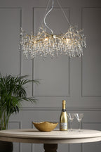 Lampadario a 5 luci Laura Ashley Willow in Champagne Satinato con Gocce di Cristallo