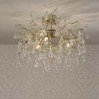 Laura Ashley Willow 3 Luci Semi Flush Satin Champagne con Gocce di Cristallo