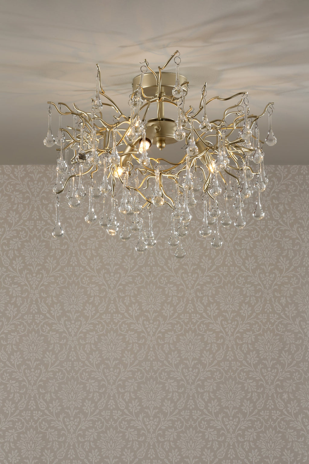 Laura Ashley Willow 3 Luci Semi Flush Satin Champagne con Gocce di Cristallo