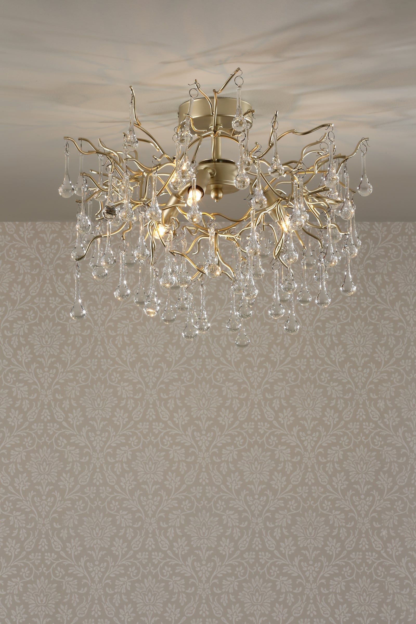 Laura Ashley Willow 3 Luci Semi Flush Satin Champagne con Gocce di Cristallo