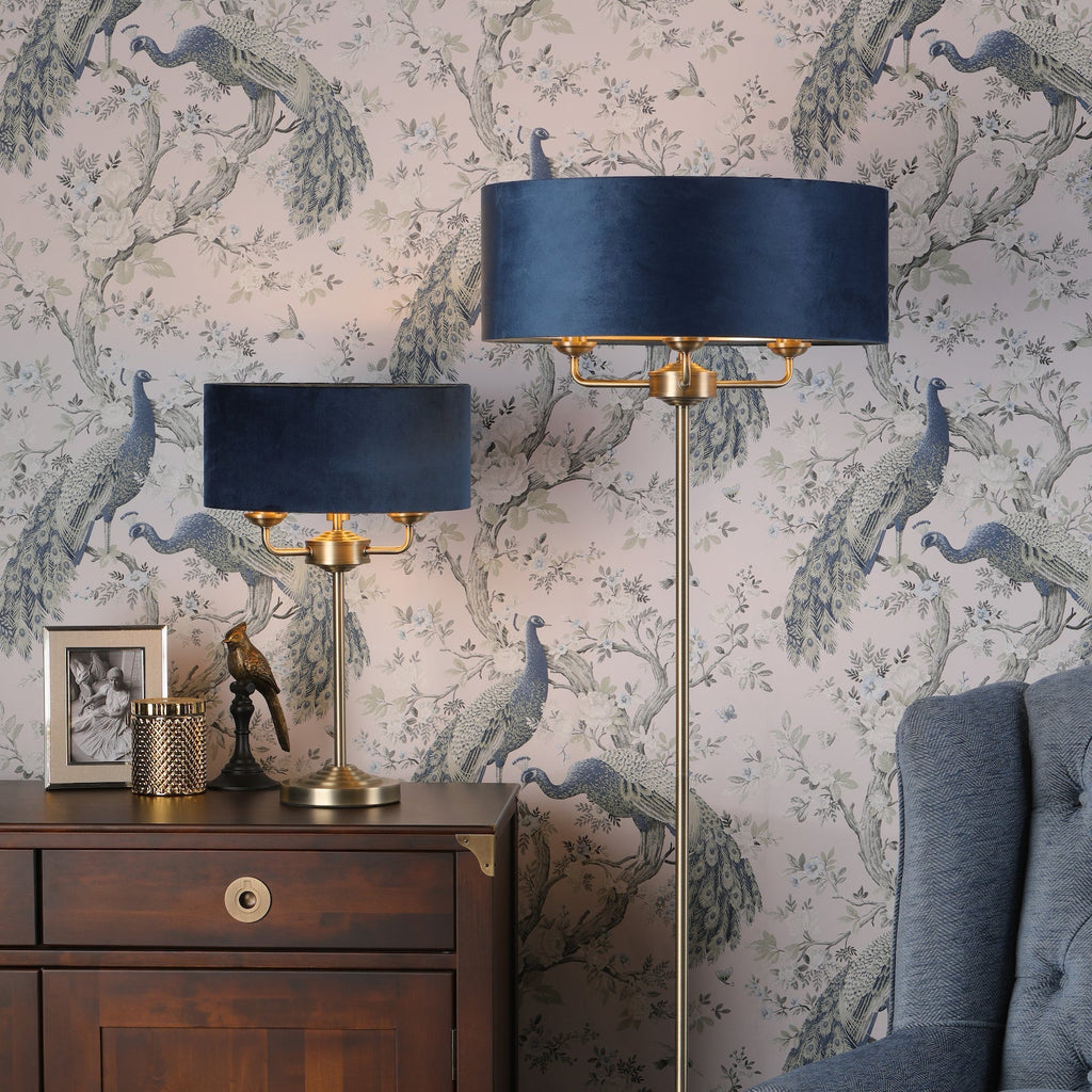 Lampada da terra Laura Ashley Sorrento, Ottone Antico e Velluto Blu
