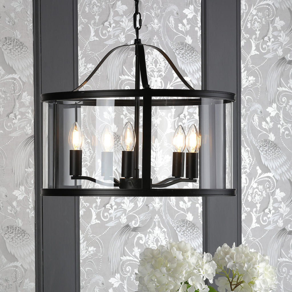 Laura Ashley Harrington 5 Luci Pendant Nero Opaco