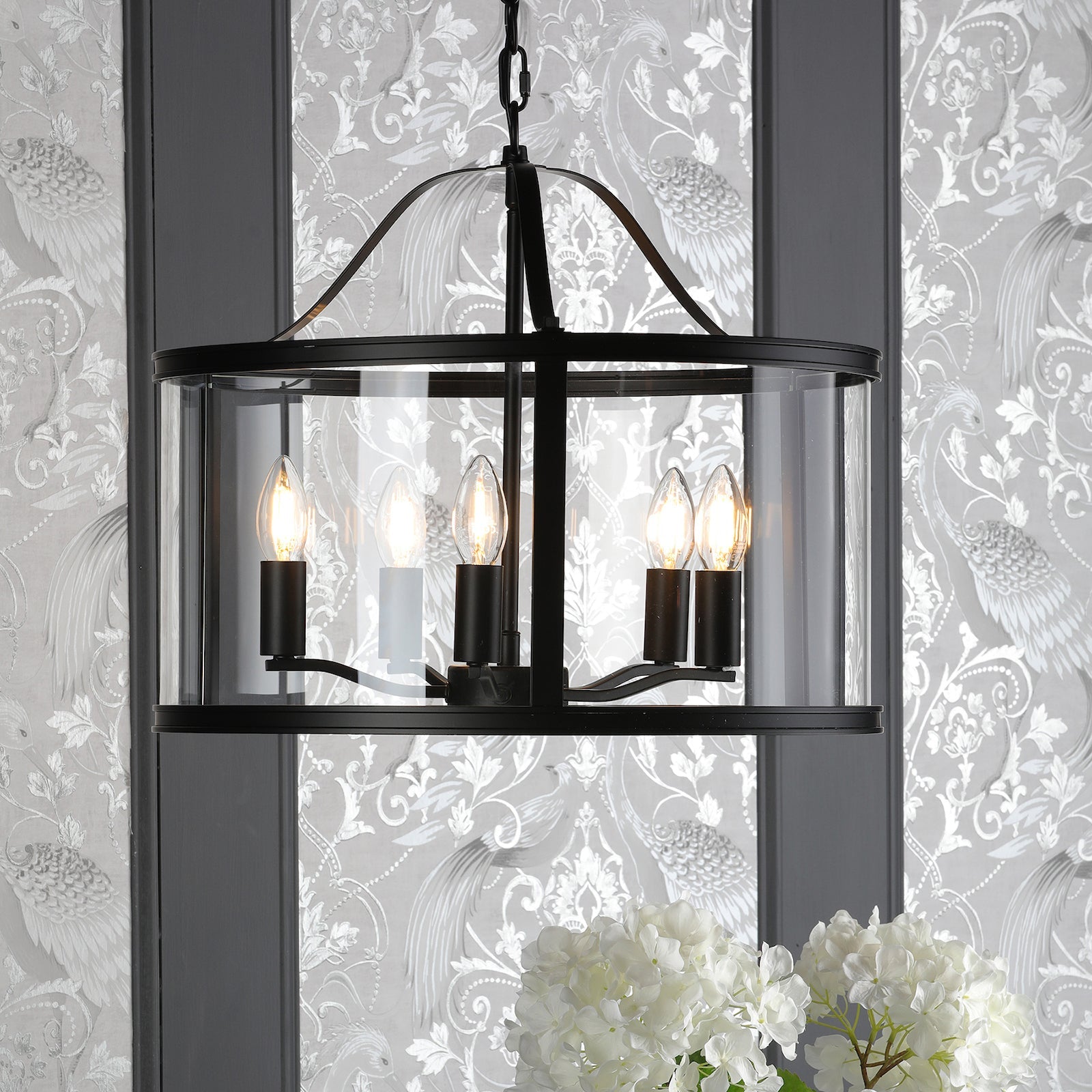 Laura Ashley Harrington 5 Luci Pendant Nero Opaco