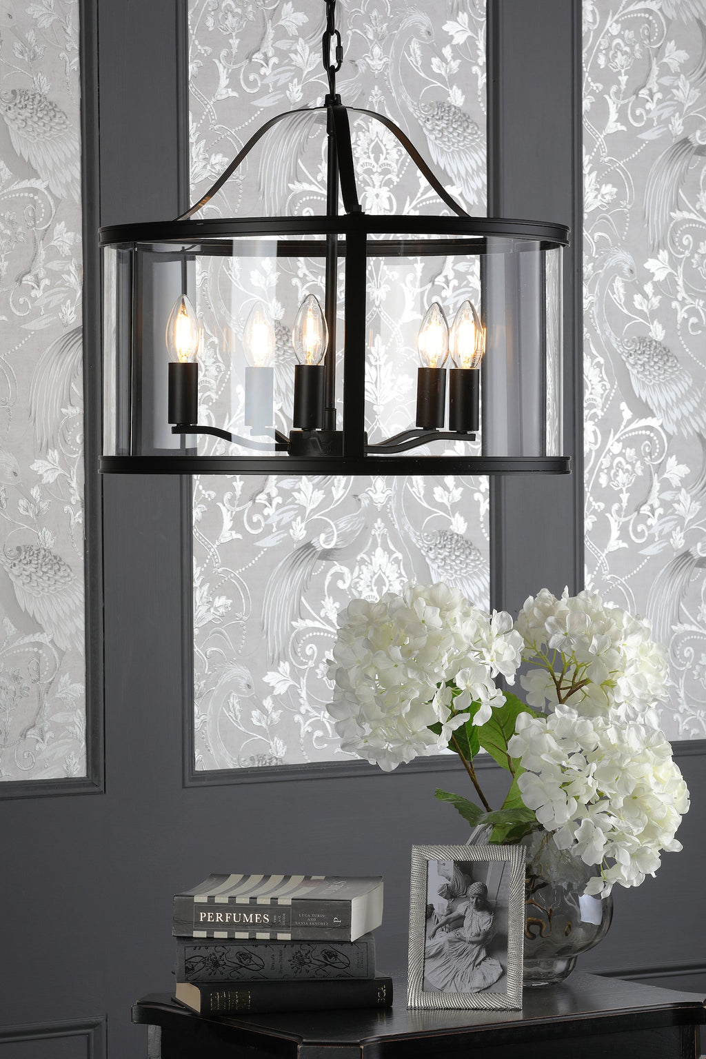 Laura Ashley Harrington 5 Luci Pendant Nero Opaco